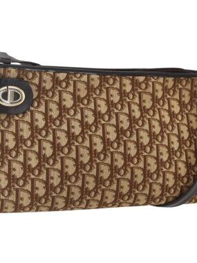 Christian Dior Trotter Canvas Shoulder Bag Beige Gold Auth